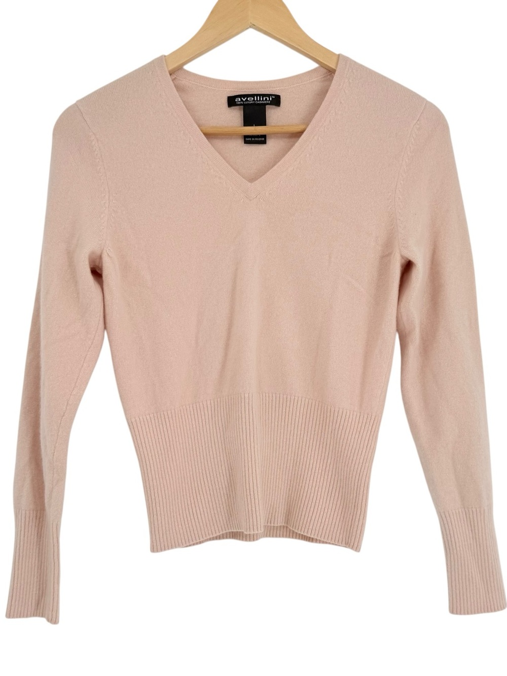 Avellini 100% Cashmere V-Neck Long Sleeve Sweater Pink Size Large Luxury Women